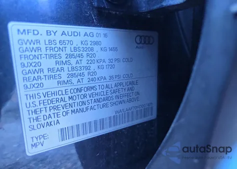 2017 Audi Q7 Premium Plus from USA, damaged, VIN WA1LAAF70HD007405